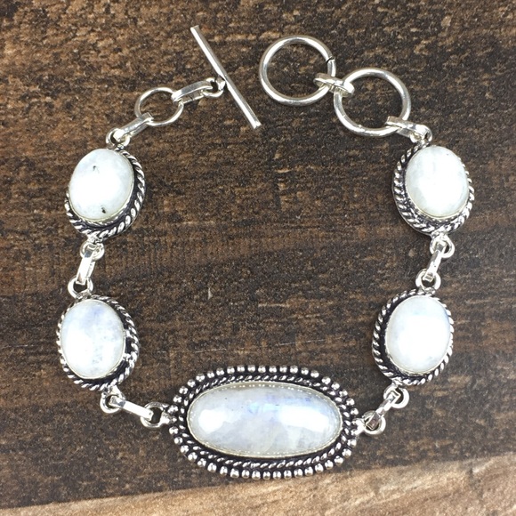 New Moonstone Crystal Silver Toggle Bracelet 7”, 7.75” - Picture 2 of 12